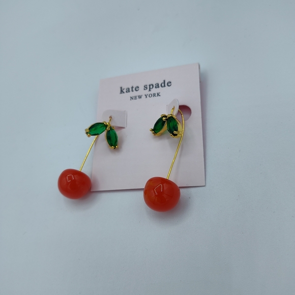 NWT Kate Spade Vibrant Red and Green Cherry Drop Earrings - Picture 4 of 6